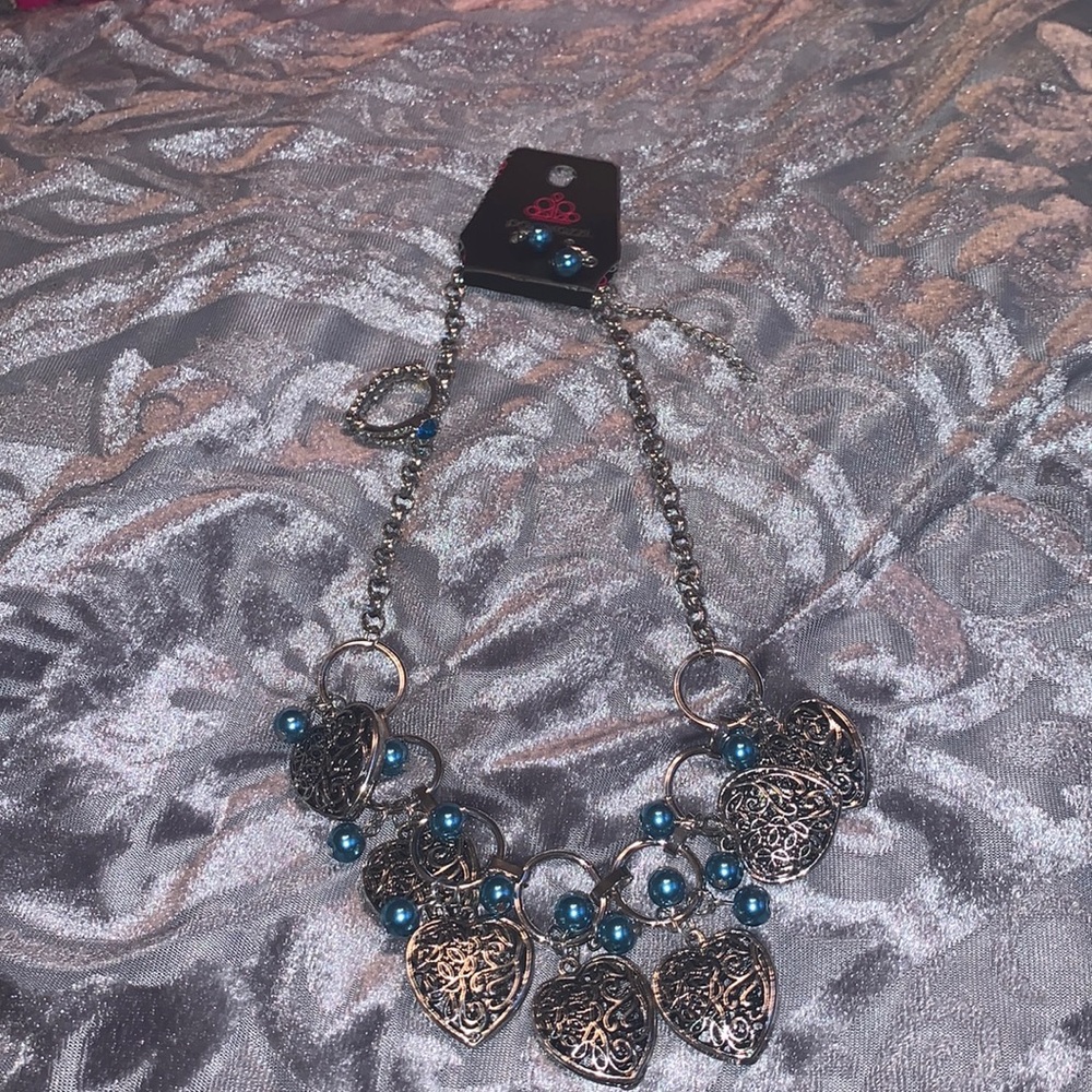 Paparazzi blue necklace and earrings and ring set $15